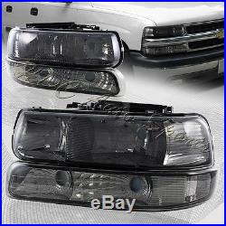 For 2000-2006 Chevy Tahoe Smoke Housing Headlights+Bumper Clear Reflector Lamps