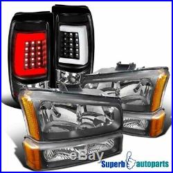 For 2003-2007 Chevy Silverdo Black Headlights Turn Signal+LED Tail Brake Lamps