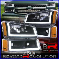 For 2003-2007 Silverado Clear LED DRL Amber Reflector Blk Headlamp Bumper Lights
