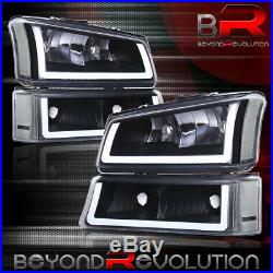 For 2003-2007 Silverado Clear LED DRL Reflectors Black Headlamps + Bumper Lights