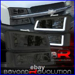 For 2003-2007 Silverado LED DRL Clear Reflectors Smoked Headlamps Bumper Lights