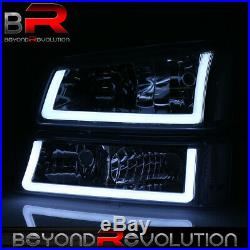For 2003-2007 Silverado Led Drl Clear Reflectors Smoked Headlamps Bumper Lights