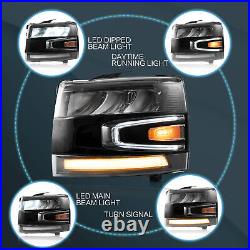 For 2007-2013 Silverado 1500 2500HD 3500HD Full LED Headlights Front Lamp Pair