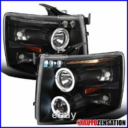 For 2007-2014 Chevy Silverado 1500 2500HD Black Halo Projector Headlights Lamps