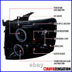 For 2007-2014 Chevy Silverado Glossy Black Smoke LED Halo Projector Headlights