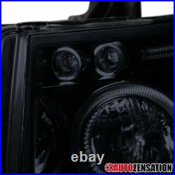 For 2007-2014 Chevy Silverado Glossy Black Smoke LED Halo Projector Headlights