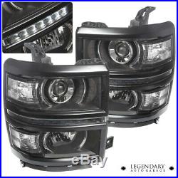 For 2014-2015 CHEVY SILVERADO 1500 BLACK PROJECTOR LED DRL STRIP HEADLIGHTS Lamp