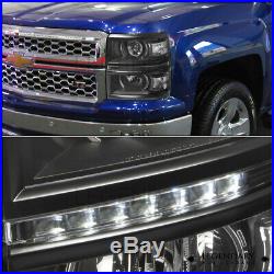 For 2014-2015 CHEVY SILVERADO 1500 BLACK PROJECTOR LED DRL STRIP HEADLIGHTS Lamp