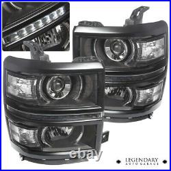 For 2014-2015 Chevy Silverado 1500 Black Projector LED DRL Strip Headlights Lamp