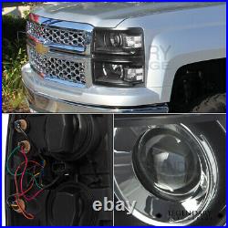 For 2014-2015 Chevy Silverado 1500 Black Projector LED DRL Strip Headlights Lamp