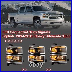 For 2014 2015 Chevy Silverado 1500 LED DRL Headlights Sequential Turn Signal