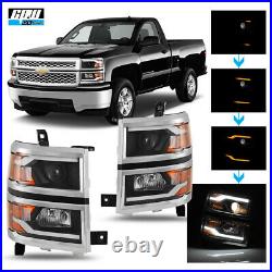For 2014 2015 Chevy Silverado 1500 LED DRL Headlights Sequential Turn Signal Set