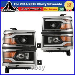 For 2014 2015 Chevy Silverado 1500 LED Projector Headlights Chrome Frame Pair