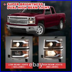 For 2014-2015 Chevy Silverado 1500 Projector Headlights Front Lamps DRL Glow Bar