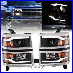 For 2014-2015 Chevy Silverado 1500 Projector Headlights LED DRL Bar Black Chrome