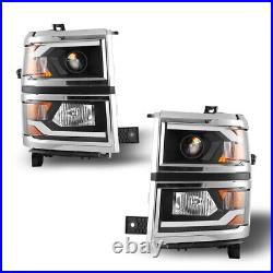 For 2014-2015 Chevy Silverado 1500 Projector Headlights LED DRL Bar Black Chrome