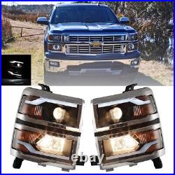 For 2014-2015 Chevy Silverado 1500 Projector Headlights LED DRL Bar Chrome Lamps