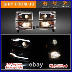 For 2014-2015 Chevy Silverado 1500 Projector Headlights LED DRL Bar Chrome Lamps