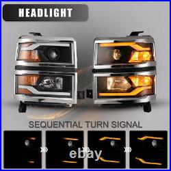 For 2014 2015 Chevy Silverado 1500 Sequential Signal Lamp LED DRL Bar Headlights
