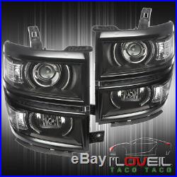For 2014 2015 Chevy Silverado Black Clear Projector Led Drl Headlights Lh+Rh Set