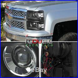 For 2014 2015 Chevy Silverado Black Clear Projector Led Drl Headlights Lh+Rh Set
