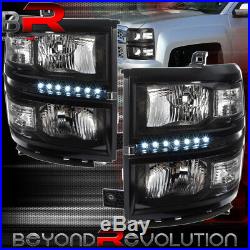 For 2014-2015 Silverado 1500 Black LED Headlights Lamps Clear Corner Turn Signal