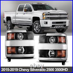For 2015-2019 Chevy Silverado 2500 3500HD Headlights Chrome Projector Headlamps