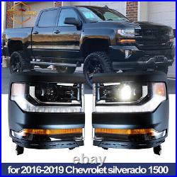 For 2016-2019 Chevy Silverado 1500 DRL LED Headlights Projector HID/Xenon Lamps