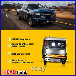 For 2016-2019 Chevy Silverado 1500 LED Headlights Sequential Turn Signal Chrome