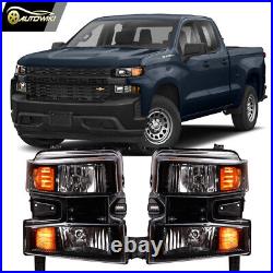 For 2019-2022 Chevy Silverado 1500 Headlights Black Clear Lens Lamps Turn Signal