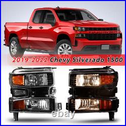 For 2019-2022 Chevy Silverado 1500 Headlights Black Clear Lens Lamps Turn Signal