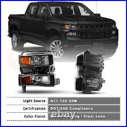 For 2019-2022 Chevy Silverado 1500 Headlights Black Clear Lens Lamps Turn Signal