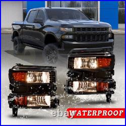 For 2019-2022 Chevy Silverado 1500 Headlights Black Clear Lens Lamps Turn Signal