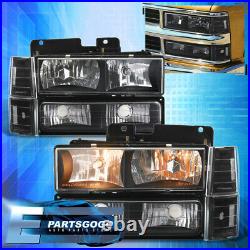 For 88-93 Silverado Blazer Suburban Blk Clear Headlights +Bumper Corner Lamp Set