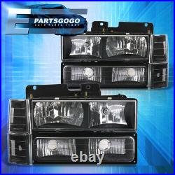 For 88-93 Silverado Blazer Suburban Blk Clear Headlights +Bumper Corner Lamp Set