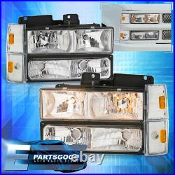 For 88-93 Silverado Blazer Suburban Chrome Headlights Pair + Bumper Corner Lamps