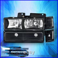 For 94-98 C10 C/K Silverado Suburban Black Headlights + Bumper Corner Lamps Set
