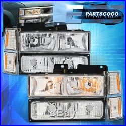 For 94-98 C10 C/K Silverado Suburban Chrome Headlights + Bumper Corner Lamps Set