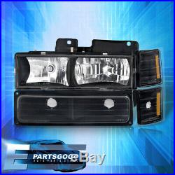 For 94-98 C10 C/K Silverado Suburban Headlights + Bumper Amber Signal Lamps Blk
