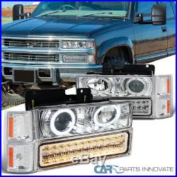 For 94-98 C10 Silverado Clear Projector Headlights+LED Bumper Lamps+Signal Lamps