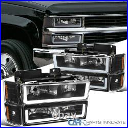 For 94-98 Chevy C10 C/K 1500 Suburban Black Headlights Bumper Lamps with LED Tube