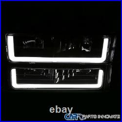 For 94-98 Chevy C10 C/K 1500 Suburban Black Headlights Bumper Lamps with LED Tube