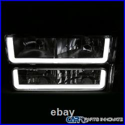 For 94-98 Chevy C10 C/K 1500 Suburban Headlights Bumper Lamps with LED Tube Strip