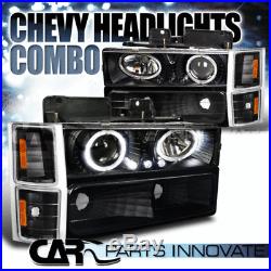 For 94-98 Chevy C10 C/K Tahoe Black Halo Projector Headlights+Bumper Corner Lamp