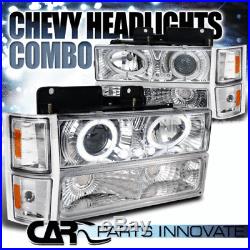 For 94-98 Chevy C10 C/K Tahoe Clear Halo Projector Headlights+Bumper Corner Lamp