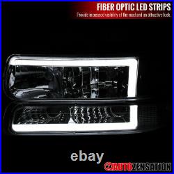 For 99-02 Chevy Silverado 00-06 Tahoe Suburban LED Bar Headlights+Bumper Lamps