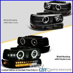 For 99-02 Silverado 00-06 Suburban Black Smoke Projector Headlights+LED Bumper