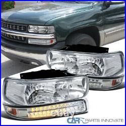 For 99-02 Silverado 00-06 Suburban Tahoe Clear Headlights+LED Bumper Signal Pair