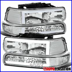 For 99-02 Silverado 1500 00-06 Tahoe Suburban LED Bar Headlights+Bumper Lamps