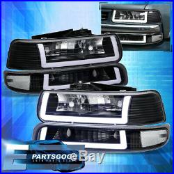 For 99-02 Silverado Tahoe LED DRL Black Housing Clear Lens Headlights Assembly